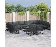 Sodo Sofų Rinkinys su pagalve 12 pcs Juoda Aliuminis