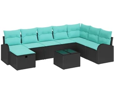 Lauko baldų komplektas Sodo Sofų Rinkinys su pagalve 9 pcs Juoda Poli ratanas