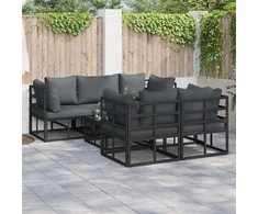 Sodo Sofų Rinkinys su pagalve 6 pcs Juoda Plienas