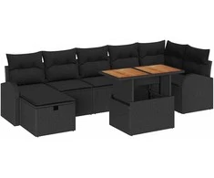 Lauko baldų komplektas Sodo Sofų Rinkinys 8 pcs Juoda poliratanas
