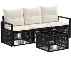 Lauko baldų komplektas Sodo Sofų Rinkinys 4 pcs Juoda poliratanas