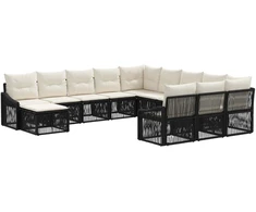 Lauko baldų komplektas Sodo Sofų Rinkinys 12 pcs Juoda poliratanas