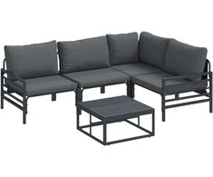 Lauko baldų komplektas Sodo Sofų Rinkinys su pagalve 6 pcs Juoda Plienas