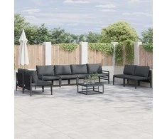 Sodo Sofų Rinkinys su pagalve 9 pcs Juoda Plienas
