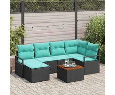 Lauko baldų komplektas Sodo Sofų Rinkinys su pagalve 7 pcs Juoda poliratanas