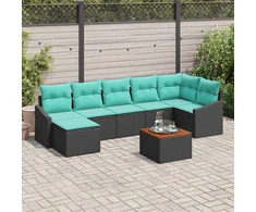 Lauko baldų komplektas Sodo Sofų Rinkinys su pagalve 8 pcs Juoda poliratanas