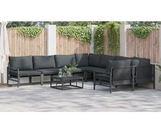 Sodo Sofų Rinkinys su pagalve 9 pcs Juoda Plienas