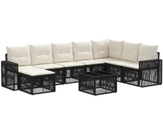 Lauko baldų komplektas Sodo Sofų Rinkinys 9 pcs Juoda ir kreminė balta poliratanas