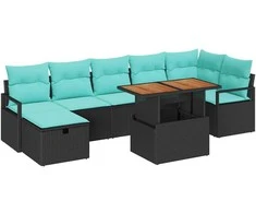 Lauko baldų komplektas Sodo Sofų Rinkinys su pagalve 8 pcs Juoda poliratanas