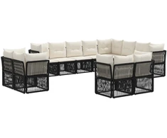 Lauko baldų komplektas Sodo Sofų Rinkinys 12 pcs Juoda poliratanas