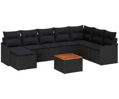 Lauko baldų komplektas Sodo Sofų Rinkinys su saugykla 9 pcs Juoda poliratanas