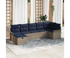 Lauko baldų komplektas Sodo Sofų Rinkinys su pagalve 7 pcs Pilka Poli ratanas