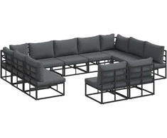 Sodo Sofų Rinkinys su pagalve 11 pcs Juoda Aliuminis