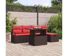 Lauko baldų komplektas Sodo Sofų Rinkinys su pagalve 6 pcs Ruda Poli ratanas