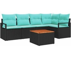 Lauko baldų komplektas Sodo Sofų Rinkinys su pagalve 6 pcs Juoda poliratanas