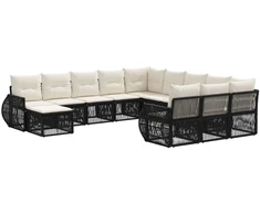 Lauko baldų komplektas Sodo Sofų Rinkinys 12 pcs Juoda poliratanas
