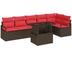 Lauko baldų komplektas Sodo Sofų Rinkinys su pagalve 7 pcs Ruda Poli ratanas