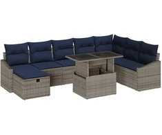 Lauko baldų komplektas Sodo Sofų Rinkinys su pagalve 9 pcs Pilka poliratanas