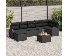 Lauko baldų komplektas Sodo Sofų Rinkinys su saugykla 8 pcs Juoda poliratanas