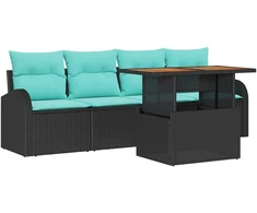 Lauko baldų komplektas Sodo Sofų Rinkinys su saugykla 5 pcs Juoda Poli ratanas