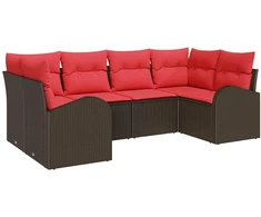 Lauko baldų komplektas Sodo Sofų Rinkinys su pagalve 6 pcs Ruda ir raudona poliratanas