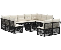 Lauko baldų komplektas Sodo Sofų Rinkinys 12 pcs Juoda poliratanas