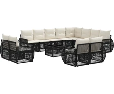 Lauko baldų komplektas Sodo Sofų Rinkinys 13 pcs Juoda ir kreminė balta poliratanas