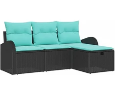 Lauko baldų komplektas Sodo Sofų Rinkinys su pagalve 4 pcs Juoda poliratanas