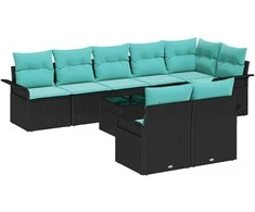 Lauko baldų komplektas Sodo Sofų Rinkinys su pagalve 9 pcs Juoda poliratanas