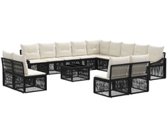 Lauko baldų komplektas Sodo Sofų Rinkinys 14 pcs Juoda poliratanas