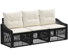 Lauko baldų komplektas Sodo Sofų Rinkinys 3 pcs Juoda poliratanas