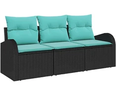 Lauko baldų komplektas Sodo Sofų Rinkinys 3 pcs Juoda ir turkio Poli ratanas