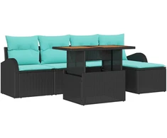Lauko baldų komplektas Sodo Sofų Rinkinys su saugykla 6 pcs Juoda Poli ratanas