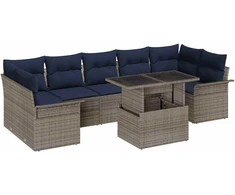 Lauko baldų komplektas Sodo Sofų Rinkinys su pagalve 8 pcs Pilka Poli ratanas