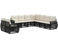 Lauko baldų komplektas Sodo Sofų Rinkinys 9 pcs Juoda ir kreminė balta poliratanas