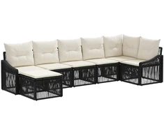 Lauko baldų komplektas Sodo Sofų Rinkinys 7 pcs Juoda poliratanas