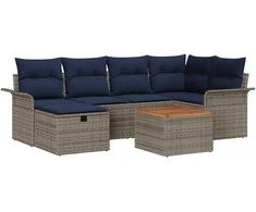 Lauko baldų komplektas Sodo Sofų Rinkinys su pagalve 7 pcs Pilka Poli ratanas