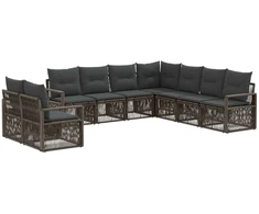 Lauko baldų komplektas Sodo Sofų Rinkinys 9 pcs Pilka poliratanas