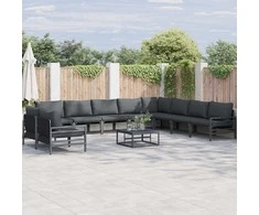 Sodo Sofų Rinkinys su pagalve 10 pcs Juoda Plienas