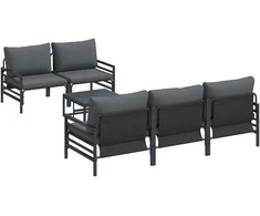 Sodo Sofų Rinkinys su pagalve 6 pcs Juoda Plienas