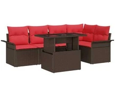 Lauko baldų komplektas Sodo Sofų Rinkinys su pagalve 6 pcs Ruda Poli ratanas
