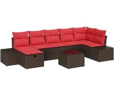 Lauko baldų komplektas Sodo Sofų Rinkinys su pagalve 8 pcs Ruda poliratanas