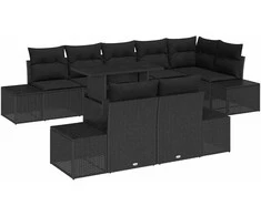 Sodo Sofų Rinkinys su saugykla 9 pcs Juoda Poli ratanas