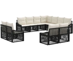 Lauko baldų komplektas Sodo Sofų Rinkinys 11 pcs Juoda poliratanas