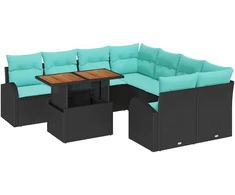 Lauko baldų komplektas Sodo Sofų Rinkinys su saugykla 9 pcs Juoda Poli ratanas
