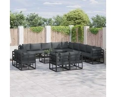 Sodo Sofų Rinkinys su pagalve 14 pcs Juoda Aliuminis