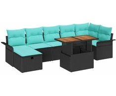 Lauko baldų komplektas Sodo Sofų Rinkinys 8 pcs Juoda poliratanas
