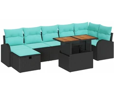 Lauko baldų komplektas Sodo Sofų Rinkinys 8 pcs Juoda poliratanas