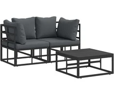 Sodo Sofų Rinkinys 3 pcs Juoda metalas