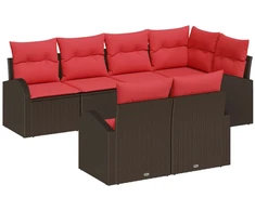 Lauko baldų komplektas Sodo Sofų Rinkinys su pagalve 7 pcs Ruda ir raudona poliratanas